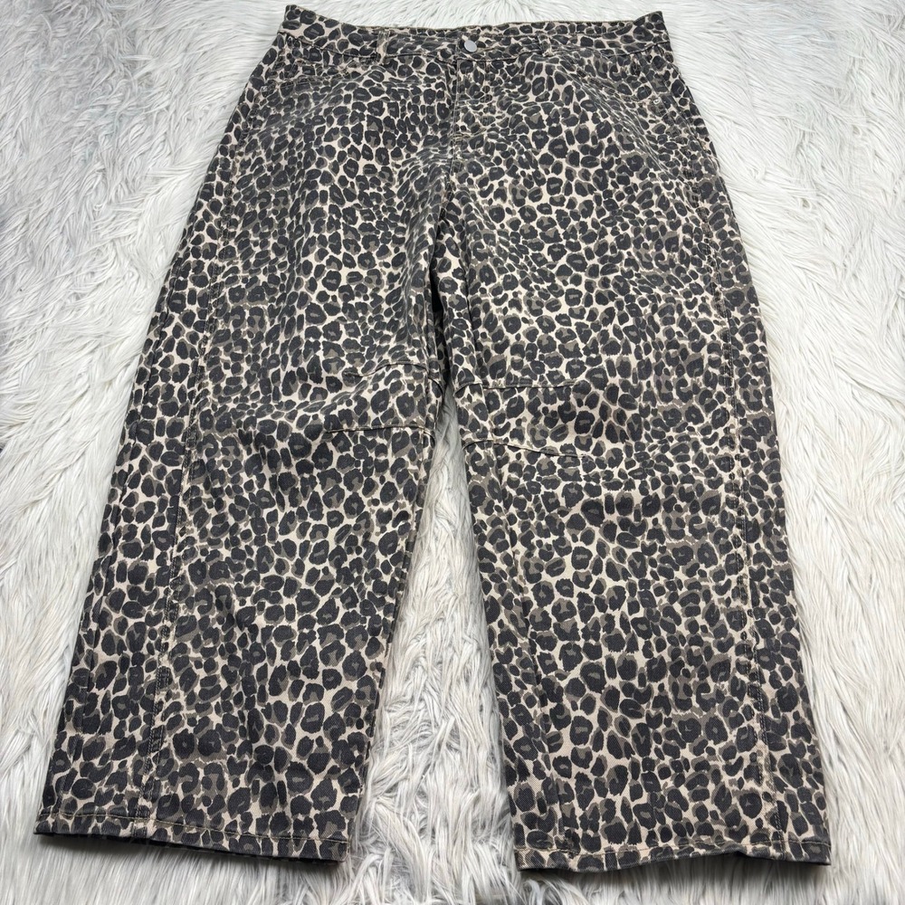 Flamingals Women's 2X 3X Leopard Print Barrel Leg Jeans Maximalist Baggy